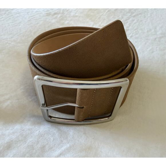 Anthropologie | SZ 2X | Taupe Suede Leather Square Silver Buckle Wide Belt Boho main image 5